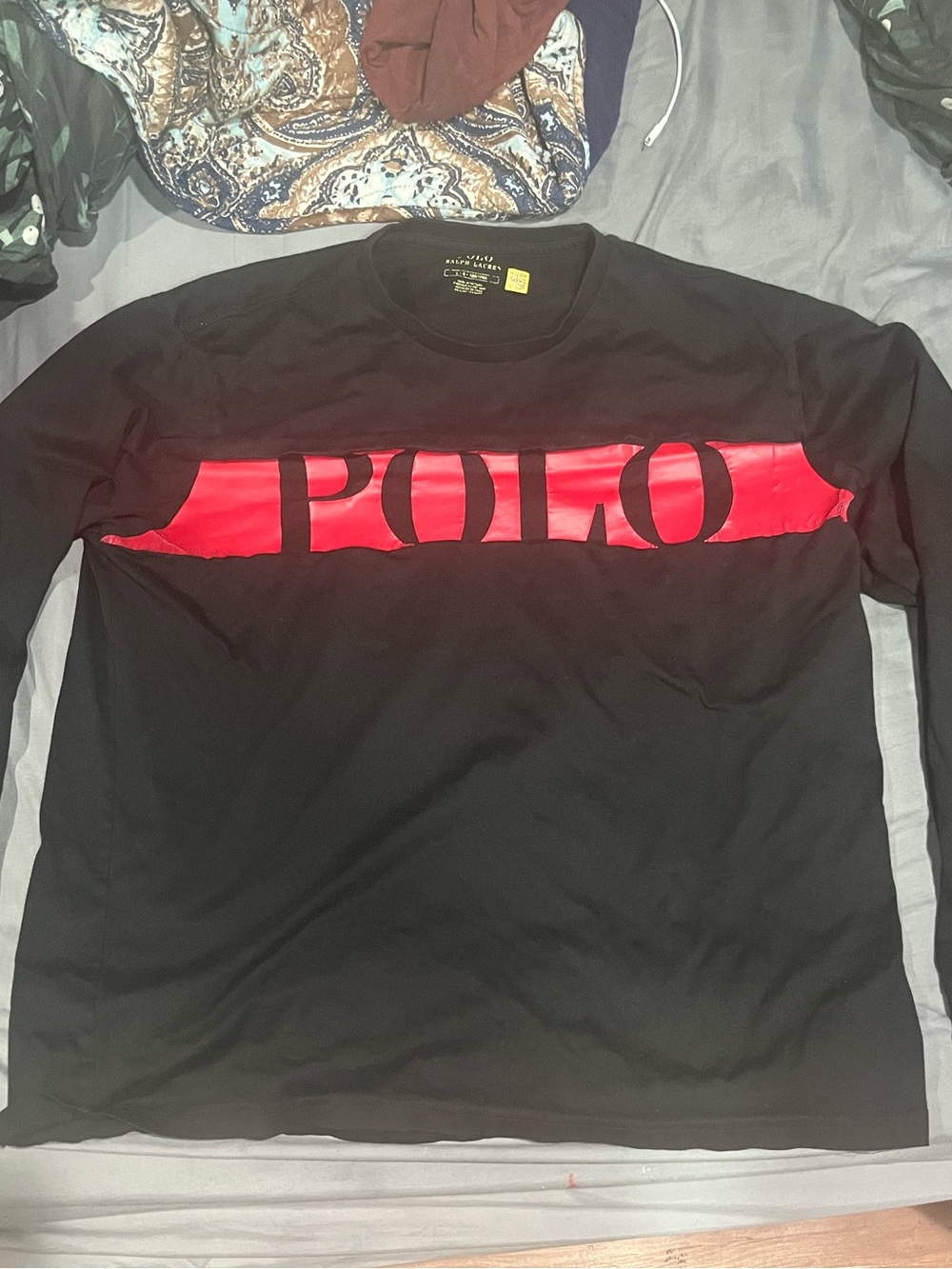 Polo by Ralph Lauren Black Long-Sleeve Shirt with Red Chest Stripe